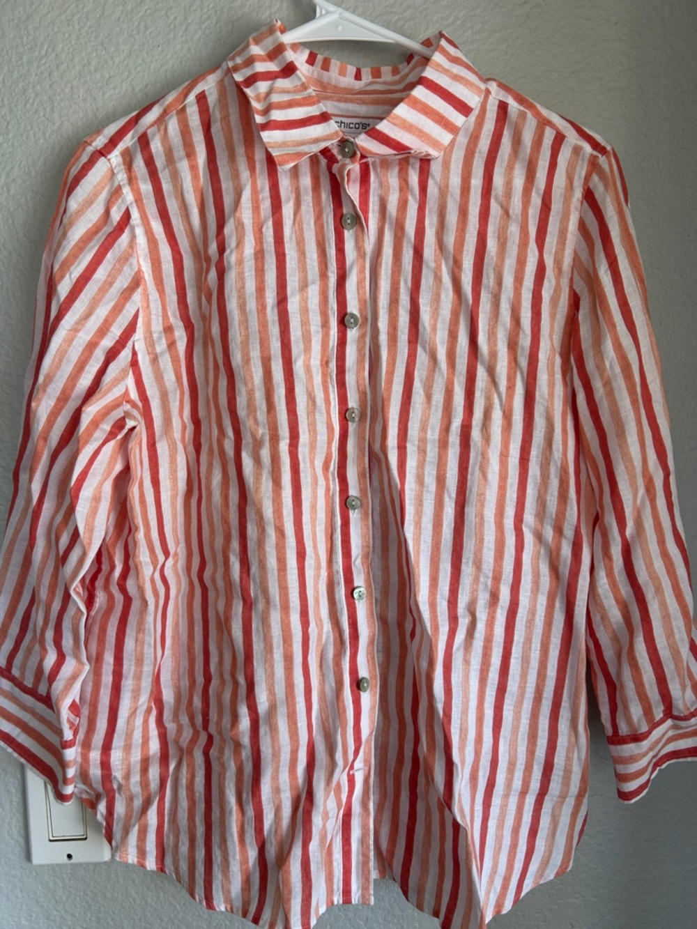 Chico's Striped Orange & White Button-Down Shirt